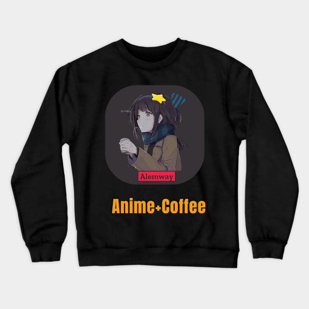 Anime Girl daydreaming with a  cup of coffee Crewneck Sweatshirt by Alemway